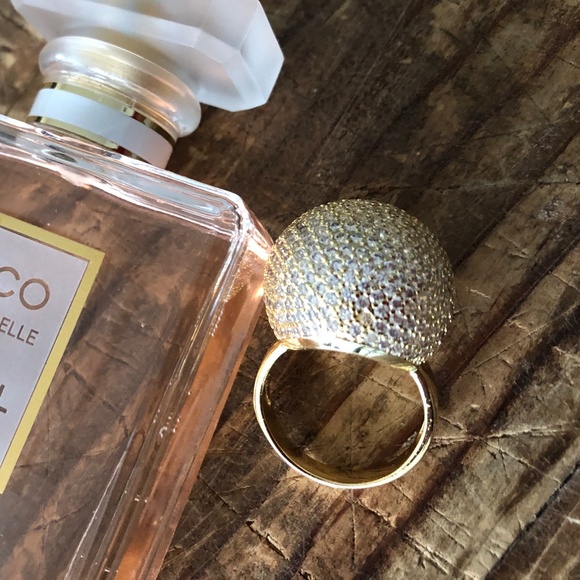 HUGE Pave Globe Shape Cocktail Ring size 8 - Picture 2 of 4